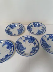 青い花柄 陶器製皿 5枚セット