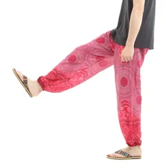 [沖縄技研] アジアンパンツ サルエルパンツ アラジンパンツ メンズ レディース エスニック ロングパンツ AP884 (レッド) [レッド] [Free Size]