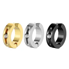 イヤーカフ 片耳 ステンレス メンズ 一粒ダイヤ シンプル リング 耳たぶ おしゃれ シルバー ブラック ゴールド (ブラック) [ブラック]