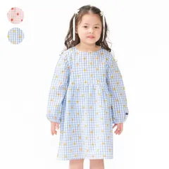 moujonjon いちご小花柄ギンガムチェック長袖ワンピース　m26302