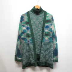 ミッソーニ MISSONI ウール アンサンブル ニット 総柄 44 グリーン系 長袖カーディガン ハイネックカットソー イタリア製