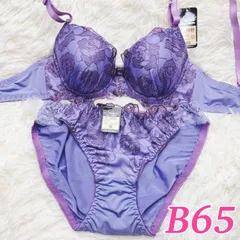 ブラショーツセット B65 花柄刺繍 レース刺繍 パープル 可愛い セクシー フルバック ランジェリー 下着セット