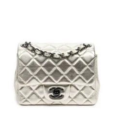 [中古] CHANEL シャネルミニスクエアフラップ金マトラッセカーフスキンA