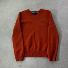 95 ポロラルフローレン ラムウール Vネック オレンジ ニット