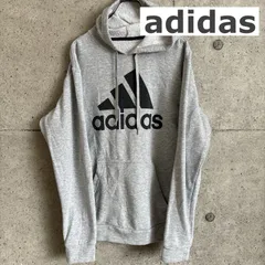 【USED】US 古着 adidas アディダス パーカー グレー ビッグロゴ プルオーバー 裏起毛 フーディ スポーツ ミックス USA古着 メンズM相当 アメカジ スポカジ アメリカ USA スウェット 定番 シンプル ストリート