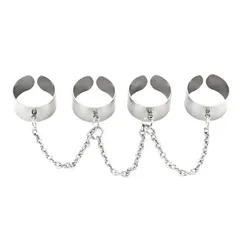 [AREUM] リング チェーン 4連 指輪 シルバー 個性派 つながるリング 調整可能 合金素材 メンズ レディース ファッションアクセサリー 