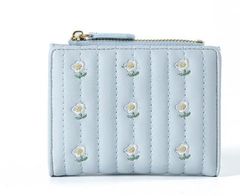 [SPooooN!] レディース 三つ折り ミニウォレット ピンク 小銭入れ ラウンドファスナー ストラップ付 コンパクト 女の子 子供用 (ライトブルー) [ライトブルー]