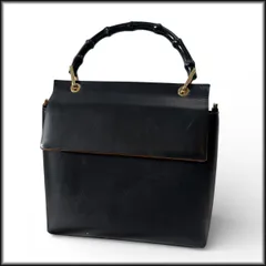 ◆グッチ◆バンブー ハンドバッグ ブラック レザー 001 1887 001998 フラップ剥がれ有り 中古