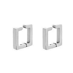 AREUM イヤリング 四角 フェイクピアス 両耳用2つ入り シルバー ブラック ピアス穴不要 ステンレス ノンホール (シルバー × シルバー) [シルバー × シルバー]