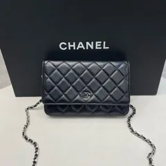 シャネル ショルダーウォレット マトラッセ チェーンショルダー 30番台　ラムスキン ブラック