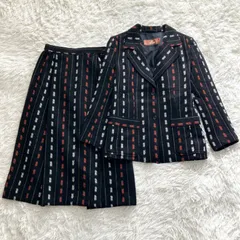 JURGEN LEHL ツイードのセットアップ ジャケット ロングスカート ストライプ ステッチ柄 ウール生地 ブラック 裏地付き 上下セット ジャケット7サイズ、スカート9サイズ