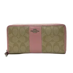 COACH(コーチ) 長財布 シグネチャー柄,ヘリテージ 52859 カーキ×ライトピンク レザー