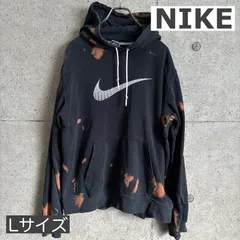 【USED】US 古着 NIKE ナイキ パーカー メンズ Ｌサイズ ブリーチ加工 スウォッシュ刺繍 ブラック フーディ プルオーバー ストリート 古着 一点物 USA古着 アメカジ スポカジ アメリカ USA スウェット シンプル ストリート