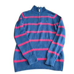 Z1711 POLO ポロラルフローレン　ゴルフ　ハーフジップ　ボーダーニット　刺繍　馬　リブニット　メンズ　L