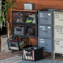 6杯引出し チェスト  収納家具 タンス チェスト インダストリアル ヴィンテージ調かっこいい アイアン メッシュ 衣類