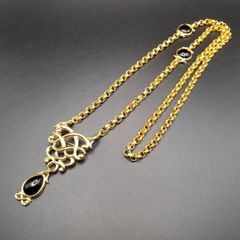 ゴールド アート風 ループタイ！ ネックレス 黒ストーン付き - メルカリ