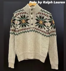 Polo by Ralph Lauren ポロバイラルフローレン ニット セーター ノルディック柄 ハーフボタン ヘンリーネック ハイネック メンズXS ベージュ系 古着 中古 10633