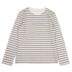  マドモアゼルノンノンMademoiselle NON NON ロゴプリントボーダー七分袖カットソー グレー白38M