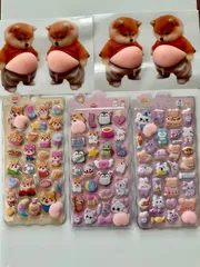 【5点セット】おなかぷにぷにシール 3Dステッカー マシュマロ・もちもち・ぷくぷく 犬モチーフ デコシール おしりシール スマホケース・シール帳・ノートPC用