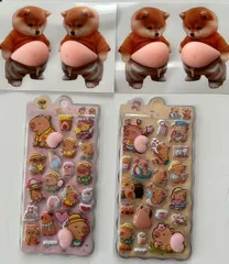 【4点セット】おなかぷにぷにシール 3Dステッカー マシュマロ・もちもち・ぷくぷく 犬モチーフ デコシール おしりシール スマホケース・シール帳・ノートPC用