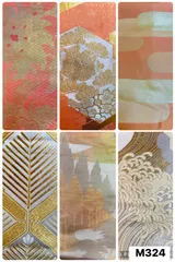 【まとめ売り】リメイク用　袋帯　六通柄　名古屋帯　6点　正絹　オレンジ　ゴールド系　金糸　着物　和装　M324