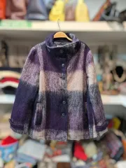 パープル CHECK パータン ウール ハーフ コート