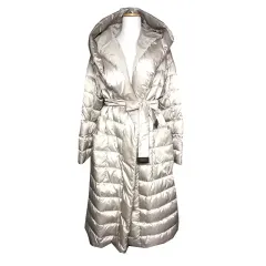 Sマックスマーラ リバーシブル ライトグレー グースダウン フーデッド ダウン コート 55 66