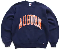 90s USA製 RUSSELLラッセル AUBURN ペンキ飛び 前V スウェット 紺 M★オールド ビンテージ カレッジ フェード