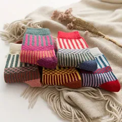 厚地 カラフル ソックス 5足セット レディース 秋冬 暖かい 柄 靴下 ナチュラル柄