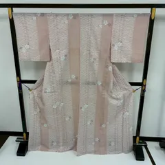 夏着物 洗える着物 裄67.5 小紋 縞に素敵な染め 化繊 着物 MK-3074