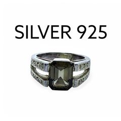 指輪 SV925 シルバーリング ガラスストーン ペリドットカラー 17号 指輪 SV925 シルバーリング ガラスストーン ペリドットカラー 17号
