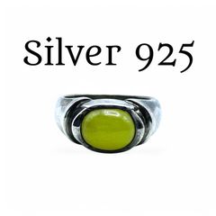 指輪 SV925 シルバーリング ガラスストーン ペリドットカラー 17号