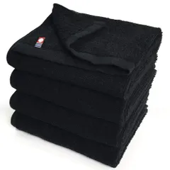 今治タオル 業務用 フェイスタオル 4枚組 エムカラー 34x86cm エステサロン用 全100色 軽量薄手 (No.01 ブラック) mc-ft4