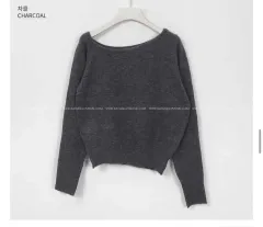 アシンメトリー オフショルダー 華奢フィット ニット (新品 チャコール)