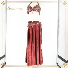 ベリーダンス オリエンタル 衣装 上下セット レッド系 トップス スカート アーム飾り 腕飾り 頭飾り 赤 スパンコール ビーズ ラインストーン 豪華 装飾 華やか 鮮やか キラキラ ステージ イベント ダンス衣装