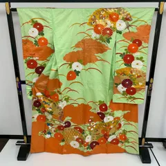 振袖 洗える着物 刺繍 金彩 菊 素敵なデザイン 化繊 着物 MK-3077