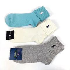 未使用 POLO RALPH LAUREN ポロラルフローレン 靴下3足セット 22～24cmワンポイント ポニー 刺繍 ソックス レディース 女性 ホワイト 白 グレー グリーン 緑 カジュアル ショート ブランド 可愛い