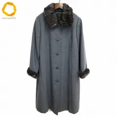 #w レリアン Leilian ファー付き コート 13+ グレー ミンク カシミヤ 100％ 大きいサイズ 美品 レディース [955399] k01