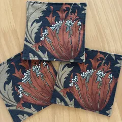 豪華モダンなコースター＊ウイリアムモリス「アネモネ」ブラウン使用裏布付き＊大人女性＊大人可愛い＊綺麗