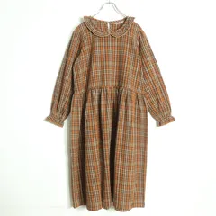 【美品】ピンクハウス★チェック柄ワンピース 茶系 フリル襟♪ネル素材 2023年製 残布有 z17151