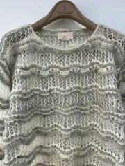 香港輸入 レディース オートミール ベージュ ウールニット メッシュニット