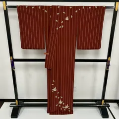 付下げ 洗える着物 縞に花柄 裄65.5 素敵な染め 紋無し 化繊 着物 MK-3081