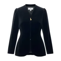 86a15 【Vintage 90'S】GIVENCHY ヴィンテージ ジバンシー ウエストシェイプデザイン ベロアジャケット サイズ36 ブラック レディース 女性用k02iのサムネイル