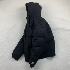 GAPロゴパッチダックダウンフーデッドダウンジャケット ブラック