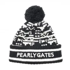【美品】パーリーゲイツ ニット帽 ネイビー×白 総柄 ボンボン付  FR   ゴルフウェア PEARLY GATES