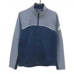【美品】アディダス ジャケット ネイビー×杢ネイビー バイカラー 袖ロゴ メンズ M ゴルフウェア adidas