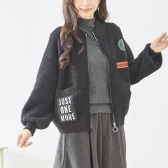 【★TRUBE★】ワッペンカジュアルボアブルゾン(ブラック)M~L(N25-318A) レディース ジャケット ジャンパー 大人可愛い きれいめ 秋 冬 春 20代 30代 40代 50代