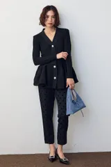 リブ美ラインペプラムニット　ブラック　Frene フラーネ同型