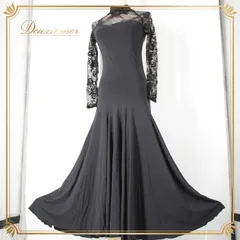 社交ダンス 衣装 スタンダード ドレス ワンピース レッスンウェア パーティドレス ブラック系 黒 花柄 レース 長袖 シック シンプル 上品 洗練 モダン ストレッチ おしゃれ 薄手 フォーマル ステージ用 エレガント 女性用 フィット感