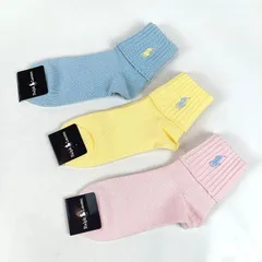 未使用 POLO RALPH LAUREN ポロラルフローレン 靴下3足セット 22～24cmワンポイント ポニー 刺繍 ソックス レディース 女性 ブルー 青 イエロー 黄 ピンク カジュアル ショート ブランド 可愛い 春夏